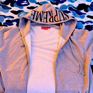 Supreme gray zip up hoodie